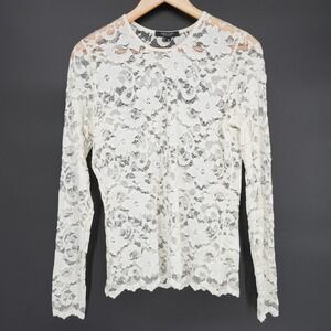 Vintage Karen Kane Mesh Lace Top Womens XL Ivory Layering Y2K Fairy Dainty Boho